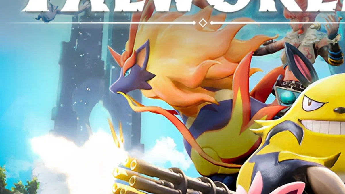 Palworld gameplay screenshot from IGN showing combat and map pressure
