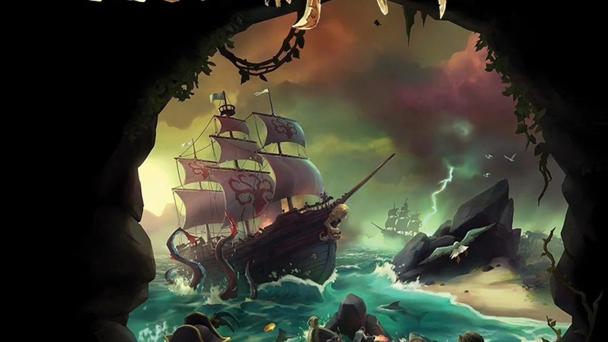 Sea of Thieves gameplay screenshot from IGN showing combat and map pressure