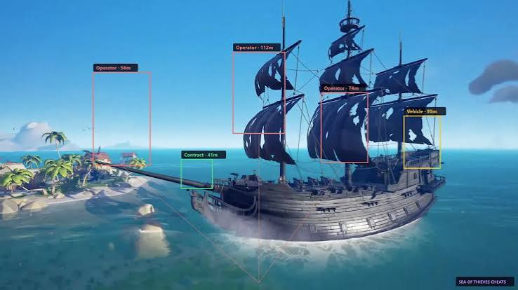Sea of Thieves ESP overlay showing ship, operators, and contract markers at distance
